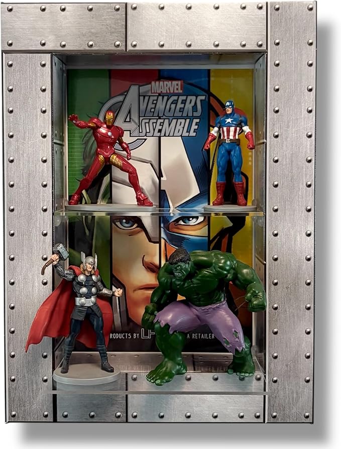 Steel Design Shadowbox Frame – USA Made Showcase for Figurines, Collectibles, Comic Books, Actions Figures, Toys – Lightweight & Durable Corrugated Display Case with Optional Shelves (Single)