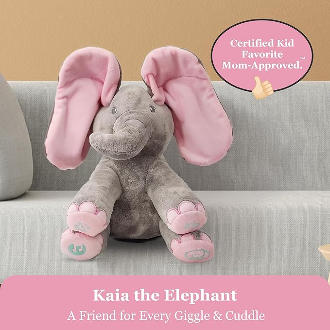Dimple Kaia Peek A Boo Elephant Toy, Interactive Singing Stuffed Animal Plush with Moving Ears, Musical Stuffed Animal for Babies and Toddlers, Adorable Elephant Baby Toy