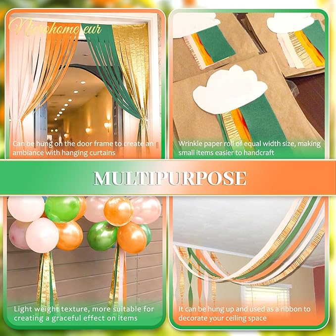 Little Cutie Baby Shower Decorations, 8 Rolls Citrus Orange Green Pink Gold Crepe Paper Streamers, 82 ft Long