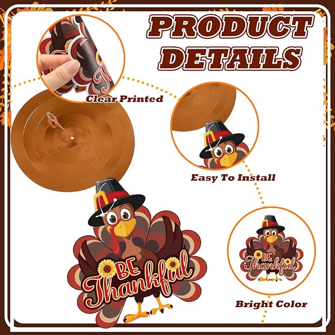 Spakon 72 Pcs Thanksgiving Turkey Hanging Swirl Decoration Thanksgiving Party Decoration Brown Thankful Gobble Turkey Ceiling Decor for Office Home Birthday Fall Harvest Party Favors Supplies