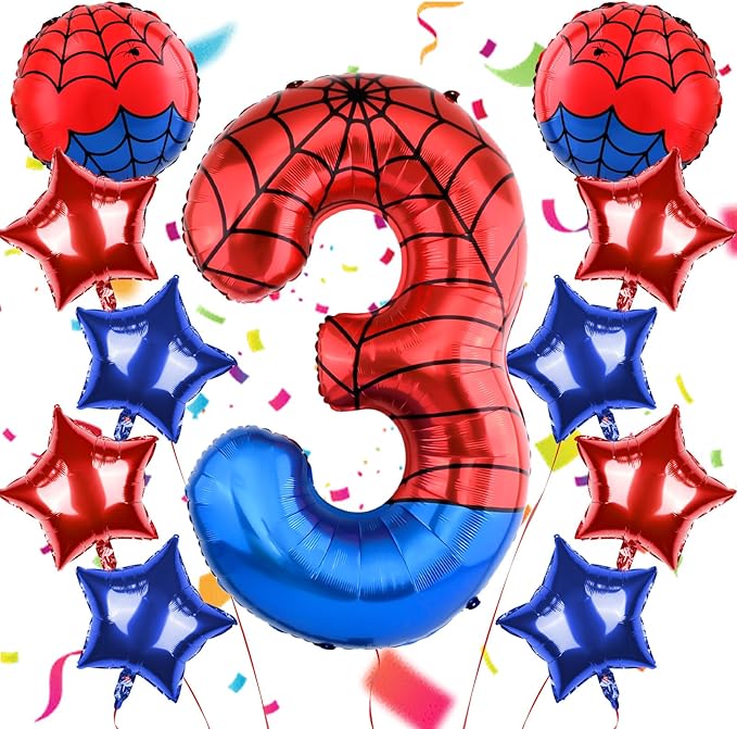 40 Inch Spider Theme Number Balloon, Number Block Foil Number 3 Balloons Large Big Numbers Helium Balloon for Girls Boys 3th Birthday Theme Party Decorations (Number 3)