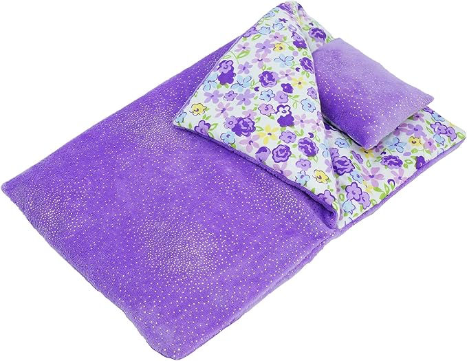 June Garden Cozy Dream Reversible Doll Sleeping Bag - 2-Piece Playset Doll Accessory with Pillow - Fits 14" American Girl Dolls - Gifts for Girls 2 3 4 Year Old