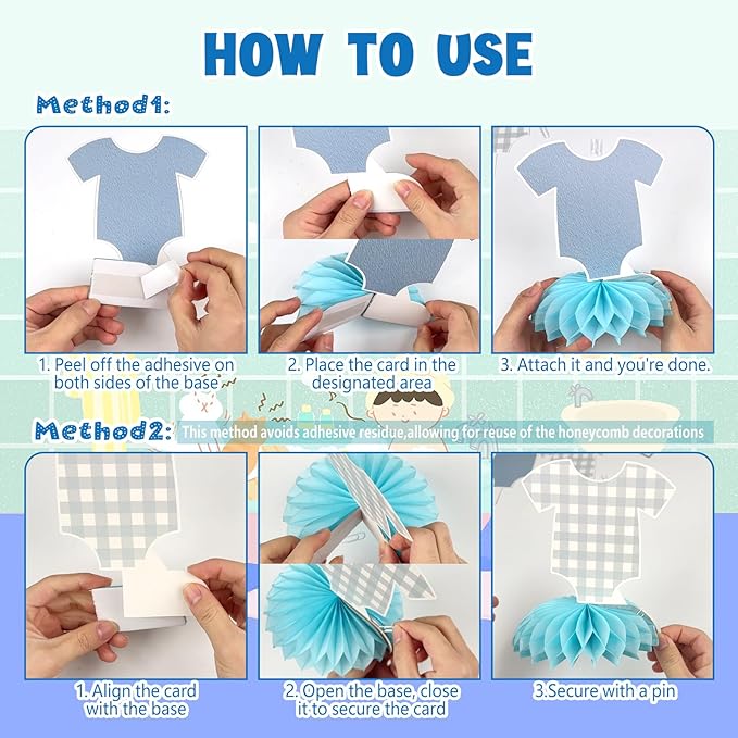 6 Pcs Blue Bodysuit Party Decorations, Blue Gingham Honeycomb Centerpieces, Birthday Decorations for Tables Decor Table for Party Supplies Perfect for Women Men Baby Shower Boys Girls