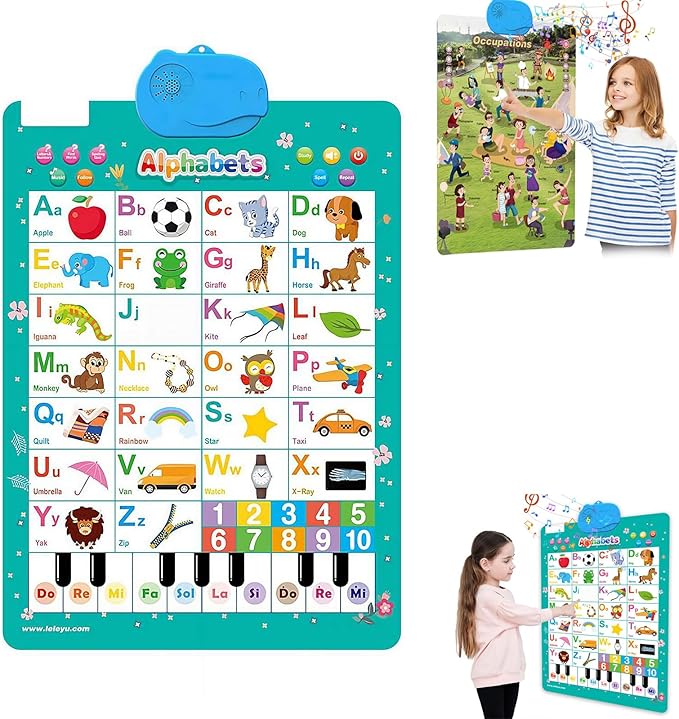 Electronic Alphabet Wall Chart,Kids Interactive Educational Wall Chart Talking Toy,Kids Learning Poster for Toddler Age 3 4 5+,Interactive Educational Toddler Toy, Xmas Birthday Gifts (Letters)