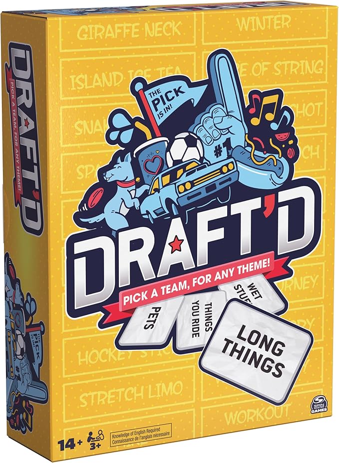 Spin Master Games, Draft’d, Competitive Drafting Party Game with Hilarious Prompts for College Nights, Football Watch Parties, Happy Hour Activity, Easter Gift, 3-5 Players, for Ages 14 & Up