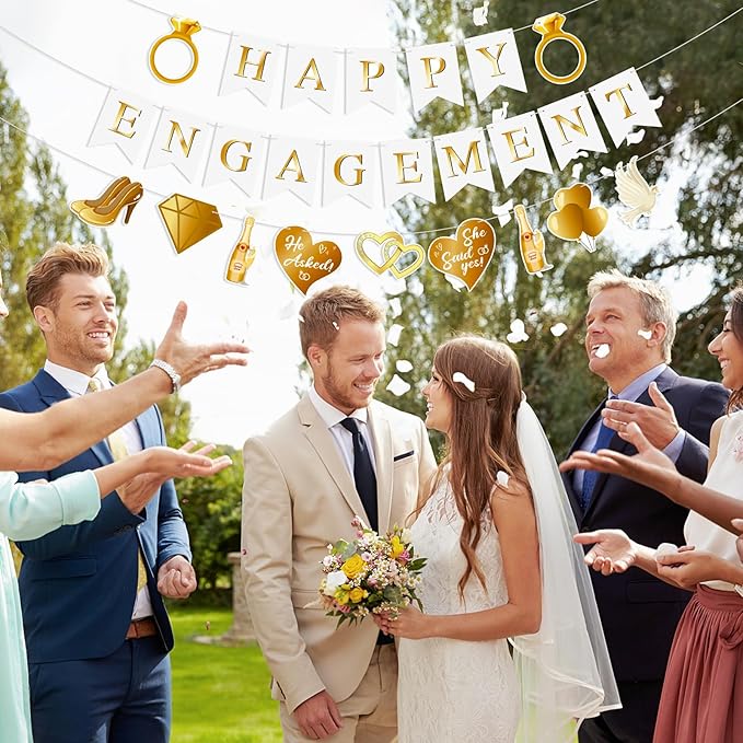 Happy Engagement Banner Decorations Just Engaged Decor Congratulations Banner Bachelorette Party Decorations Bride to Be Bridal Shower Wedding Supplies