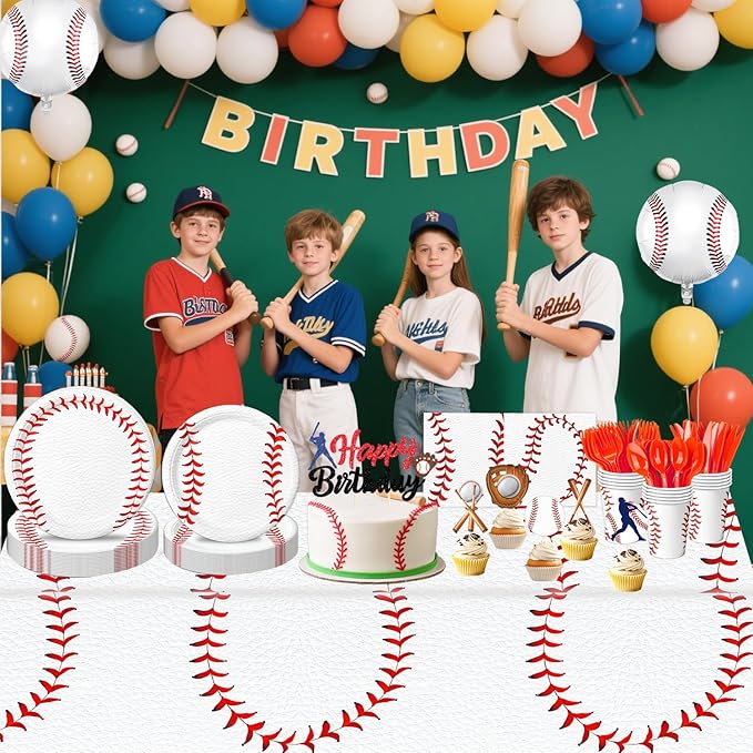140 PCS Baseball Birthday Decorations, Baseball Party Supplies Includes Plates, Napkins, Cups, Cutlery for Baseball Party Decorations, Serve 20
