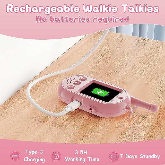 Video Walkie Talkies for Kids Toys - 2 Pack Rechargeable Walkie Talkie with Camera and Screen,Long Range 2 Way Radio for Outdoor Camping Games,Christmas Birthday Gifts for Boys Girls Age 3-12(Pink)