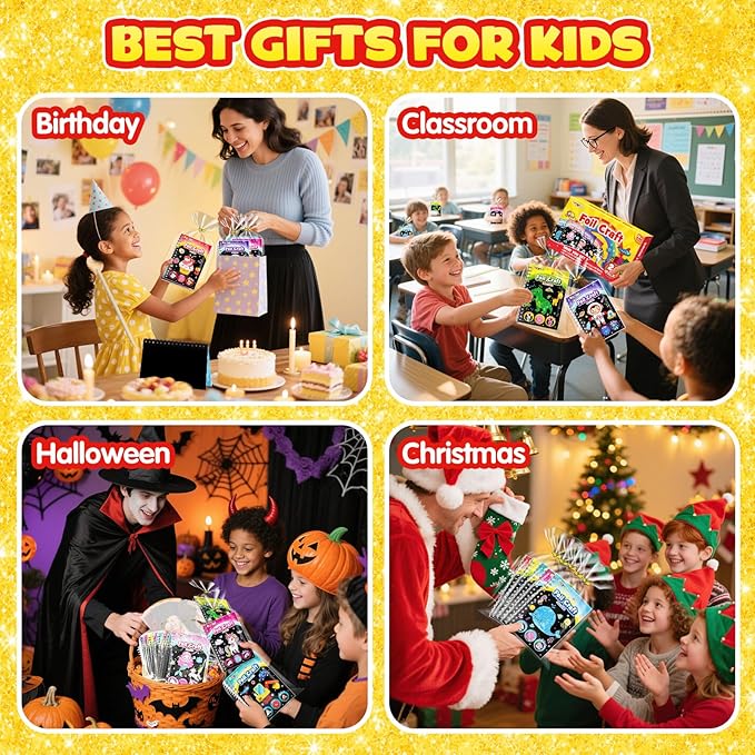 FUNNYB&G Foil Art Party Favors for Kids - 24 Pack Foil Art Crafts Kits Coloring Books, Goodie Bag Stuffers Party Favors for Kids 4-8 8-12, Bulk Birthday Classroom Prizes Girls Boys Gifts (Classic)