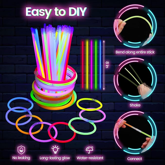 Elcoho 102 Pcs Glow In The Dark Party Supplies LED Light Up Party Favors with Shutter Glasses Garlands Tattoo Stickers Glow Sticks Finger Lights for Birthday Neon Parties Wedding Concert Raves
