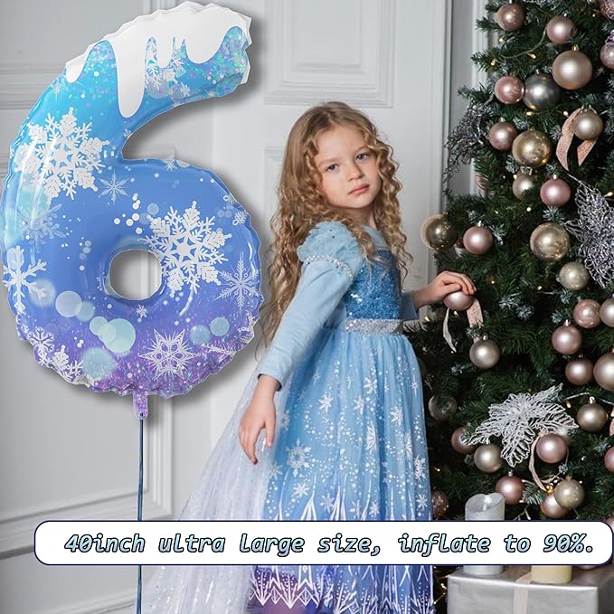 40 Inch Frozen Balloon Balloon Number 6 Birthday Balloons Decorations for Girls Birthday Snowflake Themed Party Supplies Winter Party Decorations (Blue Snowflake, number 6)