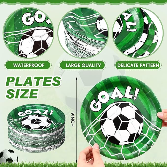 60 Pcs Soccer Paper Plates Party Supplies 9 Inch Soccer Birthday Disposable Plates for Kids Boys Adults Game Day Birthday Party Decorations