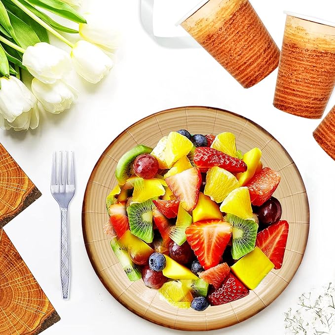 40Pcs Wood Grain Party Supplies Wood Grain Paper Plates 7" Rustic Wood Slice Dessert Plates Camp-Fire Party Supplies Camping Woodland Animal Baby Shower Lumberjack Theme Birthday Part y Decorations