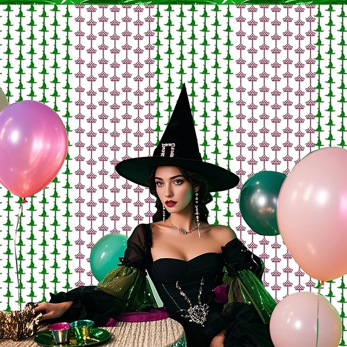 2 Pack Wicked Backdrop - 3.3 X 6.6 Ft Pink and Green Foil Fringe Curtains, Wicked Themed Party Decorations, Photo Booth Props, Witch Hat Tinsel Backdrop, Door Fringe, Wicked Birthday Party Supplies