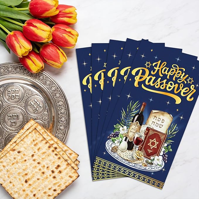 100Pcs Happy Passover Napkins - Passover Party Decorations Jewish Festival Theme Supplies Disposable Luncheon Dinner Napkins 7.8" x4.3" for Home Office Kitchen Table Decor