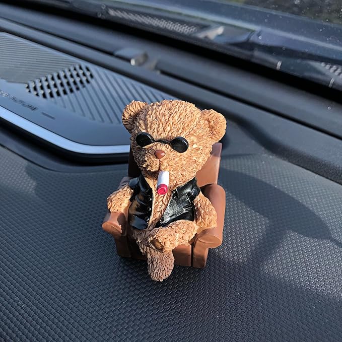 Cool Anime Car Dashboard Decorations Accessories Interior for Men Women, Funny Black Teddy Bear Statues Figurines Decoration for Car Dash Board Auto Charms Ornaments Home Desk Decor Birthday Gifts