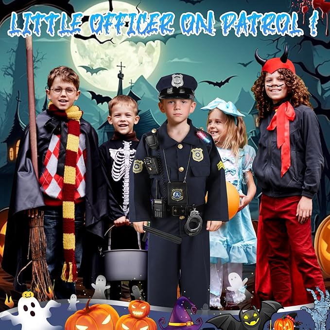 Police Costume for Kids, Cop Pretend Play Toys for Dress Up, Role Play Set with Handcuffs, Flashlight, Police Badge for Kids Boys and Girls 3-8, Halloween Costumes, Birthday Christmas Gifts
