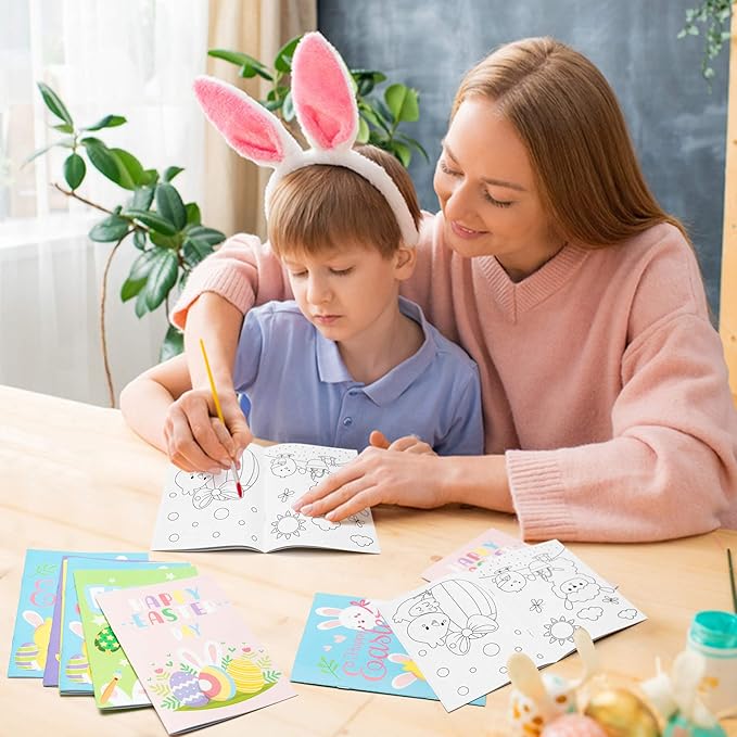WATINC 24pcs Easter Coloring Books, DIY Art Book with Bunny Easter Egg Chick Pattern, Creativity Color Booklet for Birthday Gift, Easter Party Favor Goodie Bag Filler, Class Activity Supplies