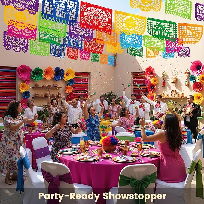 DomeStar Mexican Party Decoration, 18 Feet Plastic Papel Picado Fiesta Banner Cinco de Mayo Garland for Mexican Birthday Fiesta Party Supplies