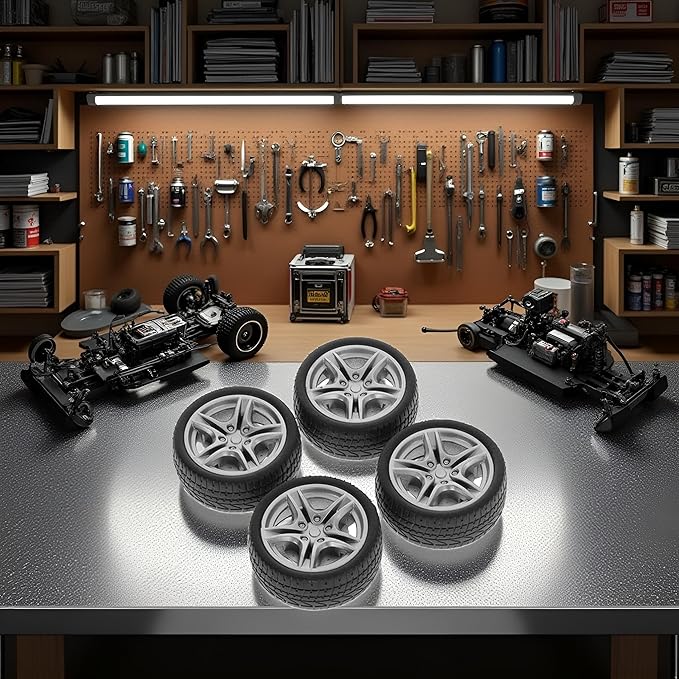 4 Pcs Black Tires,48mm Simulation Rubber Wheel Tire Wheel Toy Model DIY RC Spare Parts,Tire and Sets, Remote and App Controlled Vehicles Parts, Easy Installation