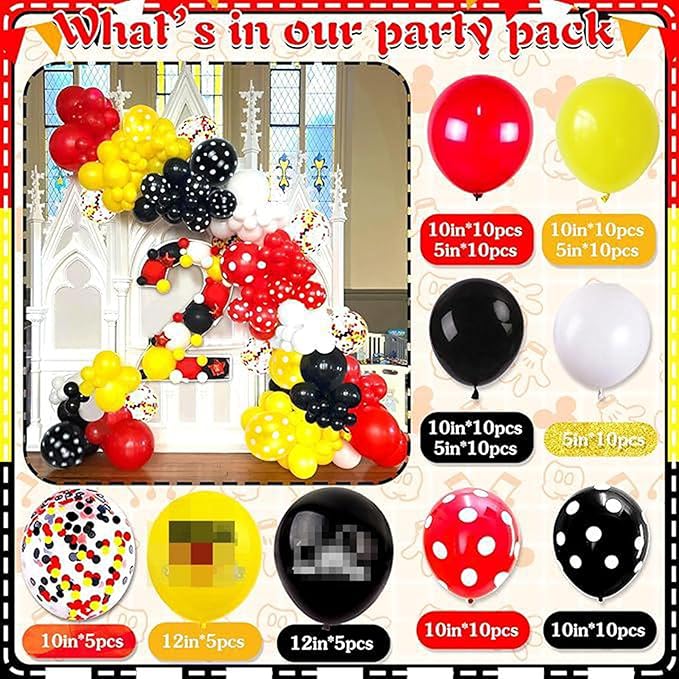 132pcs Oh Twodles Birthday Party Supplies Boy, Red Mouse 2nd Birthday Decorations Supplies, Balloons Arch Banner Backdrop Tablecover Cake Topper for Black Mouse Themed Boy 2 Years Old Birth Party