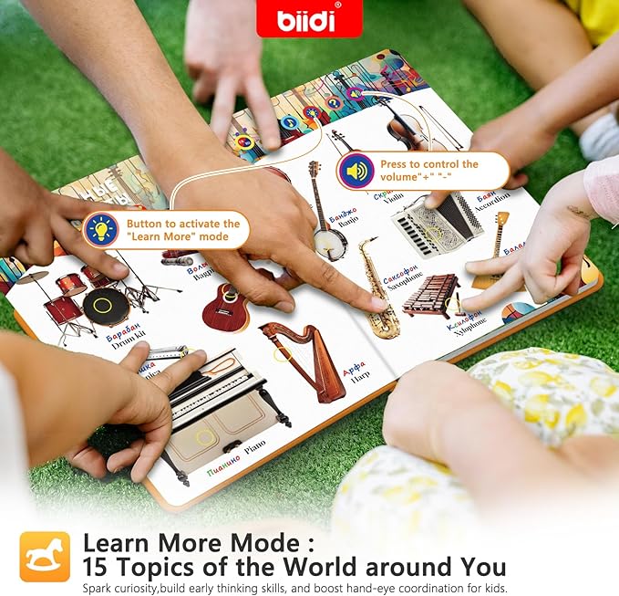 English and Russian Bilingual Talking Book Interactive Book for Kid,1600+ Sounds Talking Book,Interactive Language Learning Toy for Age 3-5 Toddler,Boys Girls Birthday