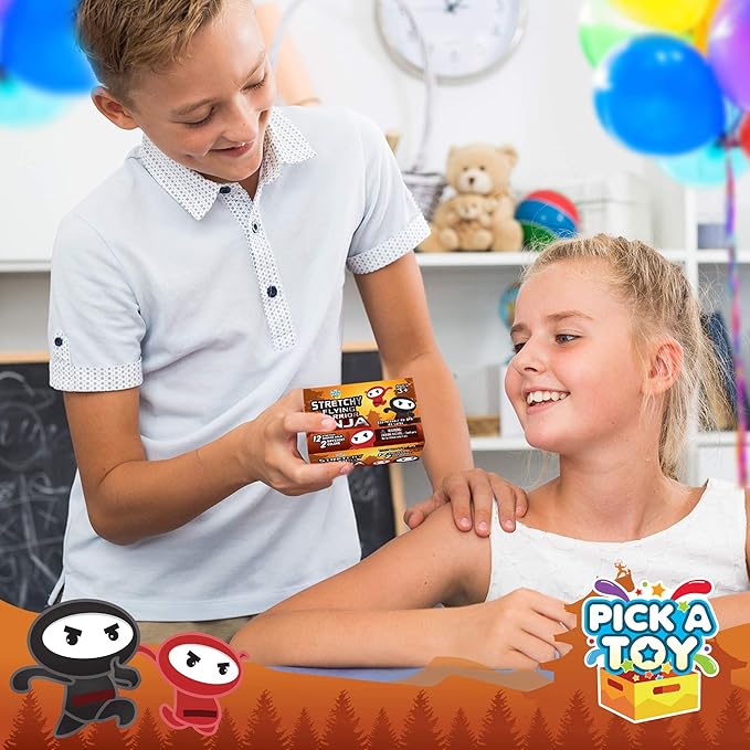 PICK A TOY Ninja Toys for Boys & Girls Party Favors Supplies Stretchy Flying Ninjas 12-Pieces, Slingshot Toys Mini Toy Stuffers, Karate Birthday Goodie Bags & Ninja Party Favors Easter Egg Filler