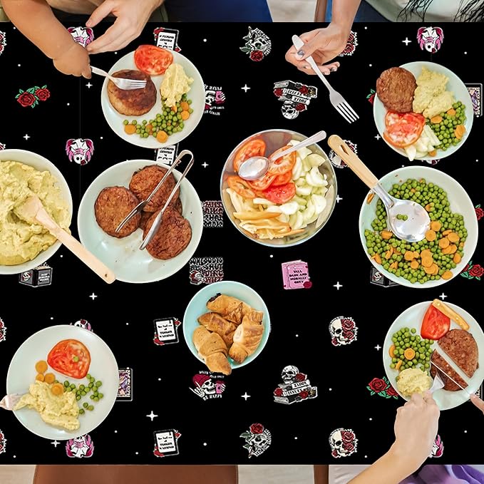 3Pcs Dark Romance Party Tablecloths - Skull Rose Gothic Party Table Cover Decoration Book Lover Theme Rectangular Plastic Disposable Table Cloth Decor for Kid Boy Girl Gothic Birthday Book Lover Event