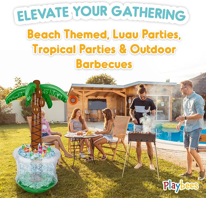 Inflatable Palm Tree Cooler 60" - Blow Up Palm Tree Luau Hawaiian Tropical Beach Theme Summer Swimming Pool Party Decorations - Outdoor Party Supplies - Kids Adults Birthday
