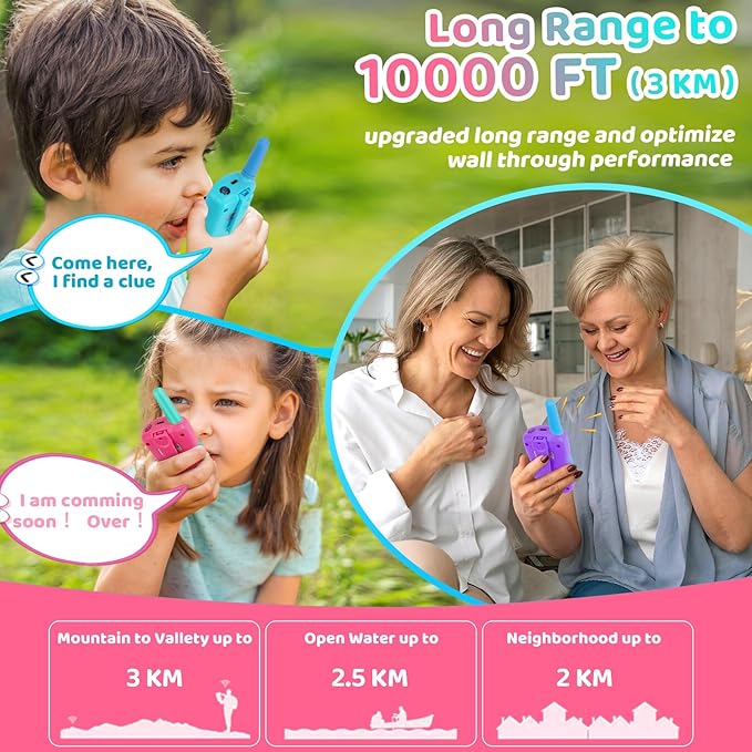 Vvinca Walkie Talkies for Kids 5 Pack, Toys for Boys Girls Age 3-13 Ourdoor Camping Gift, Including Dinosaur Walkie Talkies 2 Pack, Rechargeable Walkie Talkie 3 Pack for Christmas, Birthday Gifts