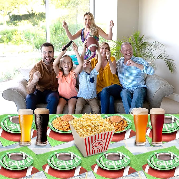 180Pcs Football Party Supplies Paper Plates and Napkins Serve 60 Disposable Tableware Set for Birthday Party Decorations Game Day Family Holiday Sports Events