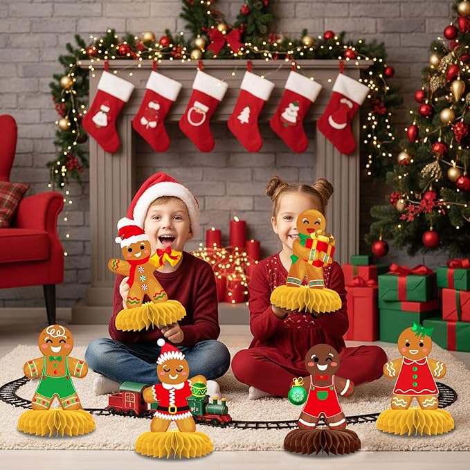 12 Pcs Gingerbread Honeycomb Centerpieces Christmas Table Decorations Gingerbread Man 3D Honeycomb Decoration Tabletop Holiday Party Decorations for Winter, Xmas Cookie Tabletop Decor