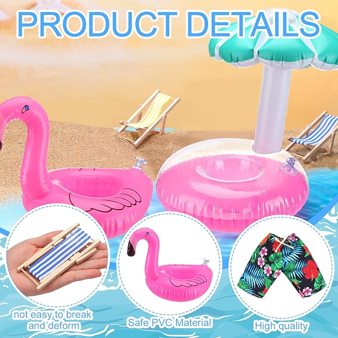 2 Pack Christmas Doll Accessories Beach Doll Clothes Miniature Beach Prop Set Include Chair Swim Ring Sunglasses for Christmas Decoration Accessories