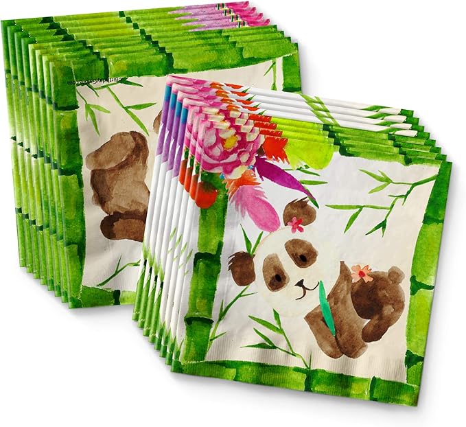 Panda Floral Birthday Party Supplies Set - Panda Bear Party Supplies - Boho Party Supplies - Birthday Party for Girl - 1st Birthday Party | Tableware Includes Plates, Napkins and Cups | Kit for 16