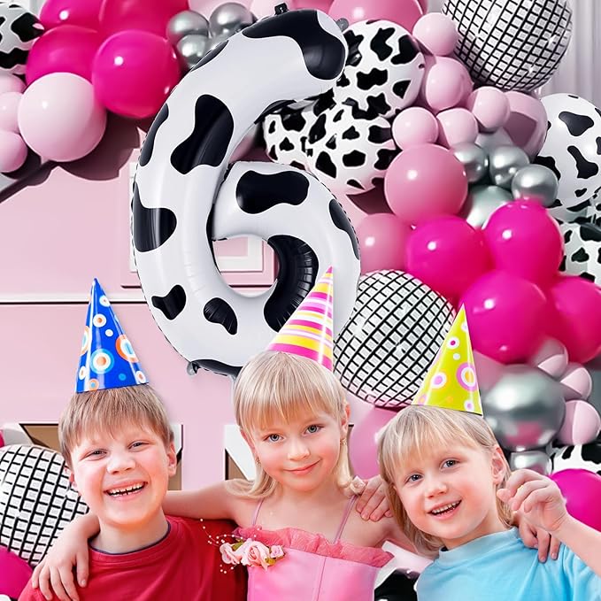 Cow Print Number 6 Balloon, Large 40 Inch Cow Number Birthday Balloons, Foil Mylar Number 6 Balloons for 6 Year Old Birthday Party Decorations Supplies Animal Farm Cowboy Cowgirl Themed Party