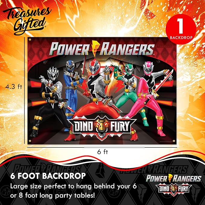 Treasures Gifted Power Rangers Backdrop - 4.3ft x 6ft Fabric Backdrop for Birthday Parties - Officially Licensed Party Supplies