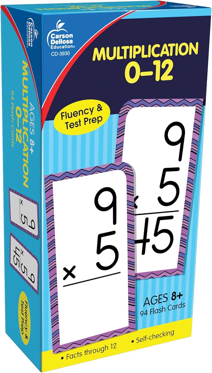 Carson Dellosa 94 Multiplication Flash Cards, Flashcards Covering All Times Table Facts Through 12, Math Games for Kids 8-12, 3rd Grade Mathematics and Up