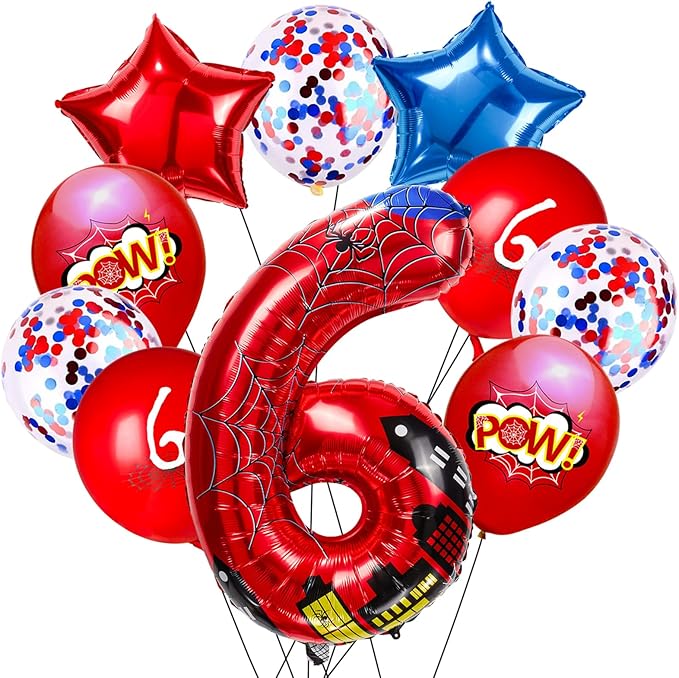 Cartoon Hero 40 Inch Red and Blue Spider Theme Number Foil Birthday Decoration Balloons, Cartoon Party Birthday Supplies, Number large Balloons for Spider Theme Party (6)