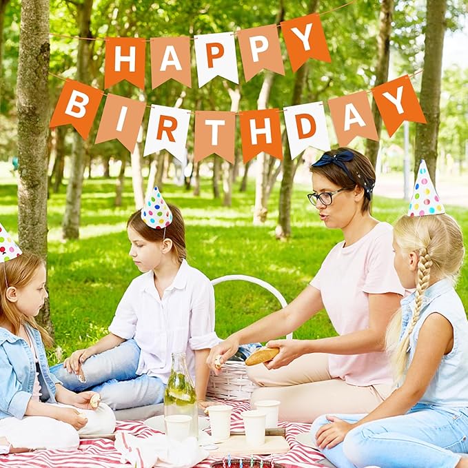 Orange Happy Birthday Banner Sign Birthday Bunting Banner Garland for Kids Girl Woman Tea Party Decorations Bunting Flag Party Supplies