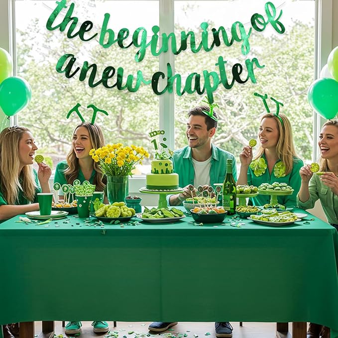 BEISHIDA Double-Sided Green The Beginning of A New Chapter Banner,Farewell Book Themed Housewarming Party Congratulations Decorations,Going away party Retirement Garland,Graduation Sign 2026 Banner