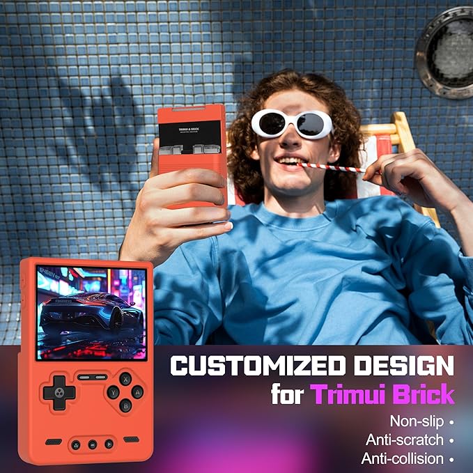 Silicone Case for Trimui Brick, Anti-Slip, Shock Proof, Soft Protective Case for Trimui Brick Handheld Game Console with Lanyard - Red