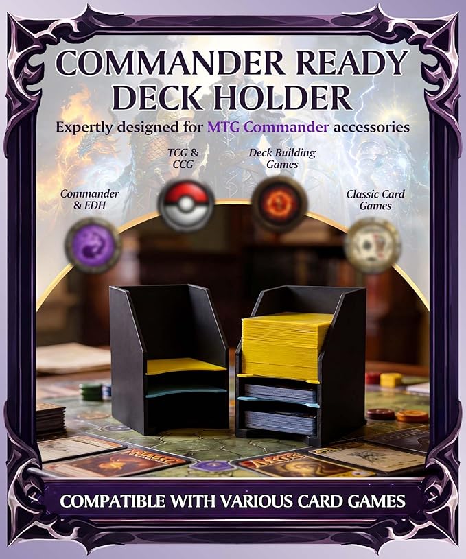 2 Pack Commander Deck Holder for MTG - 100+ Double Sleeved Card Tray with 3 Dividers, Sturdy Playing Card Holder & Organizer for Magic The Gathering TCG Board Game Accessories