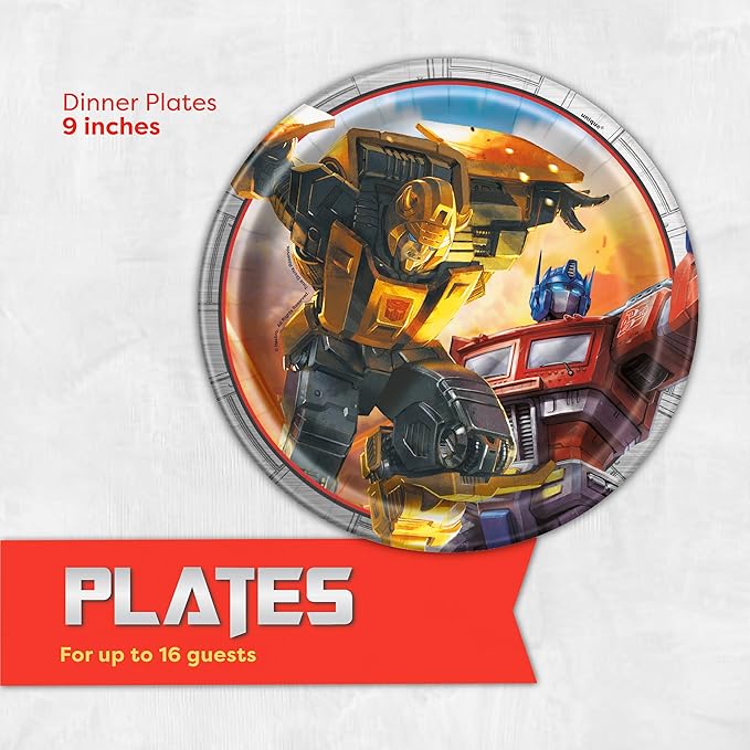 Transformers Plates and Napkins for 16 | Officially Licensed Transformers Birthday Decorations for Party