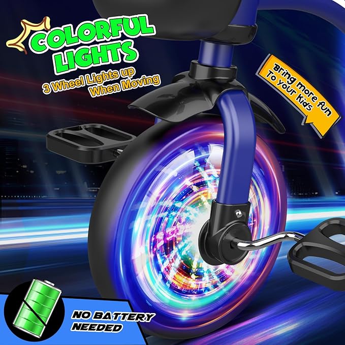 Toddler Tricycle for 1-3 3-4 Year Olds, 2 3 4 Year Old Boys Girls Birthday Gifts, Toddler Toys Baby Bike, Outdoor Toys for Ages 2-4, 3-Level Adjustable Seat, 3 Color Light Wheels, 2 Baskets