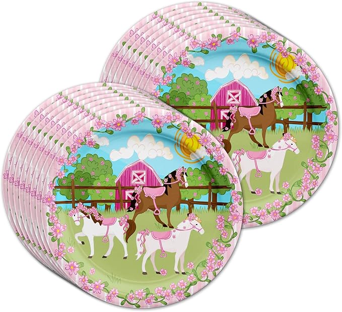 Lovely Pink Horse Birthday Party Supplies Set Plates Napkins Cups Tableware Kit for 16