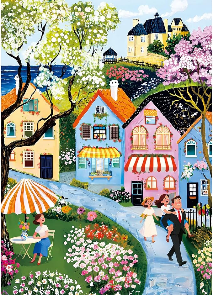 1000 Piece Puzzles for Adults, Landscape Puzzle, Village Stroll Jigsaw Puzzle 1000 Pieces for Adults Seniors, Fun Decor Challenging Family Games Holiday Party Gifts -1:1 Poster