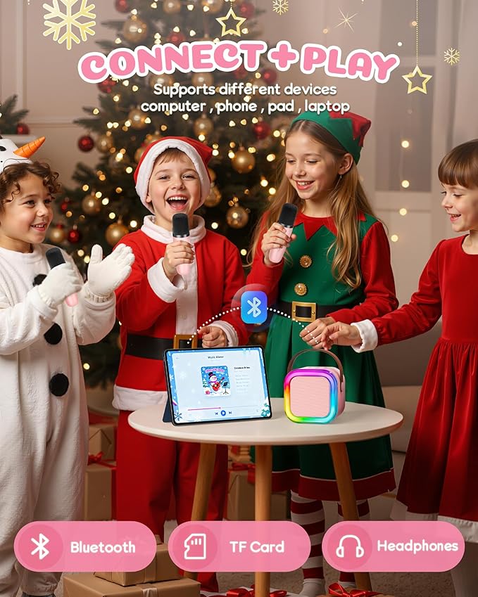 Mini Karaoke Machine for Kids, 2026 TOP Toys Birthday Gifts Ideas for Girls Ages 4, 5, 6, 7, 8, 9, 10, 12+ Years Old, Portable MP3 Player with 3 Wireless Mics for Family Home Party