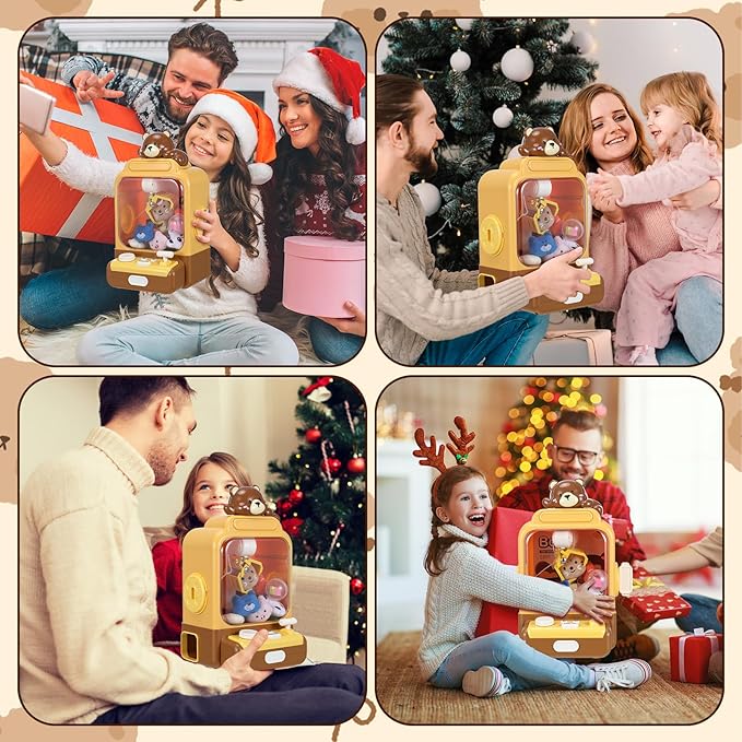 Cartoon Claw Machines for Kids 36 Prizes Age 6+ Mini Vending Machines with Music for Kid with Plush Toy Christmas Birthday Thanksgiving Girls Boys Gifts(Bear)