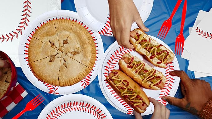 120 Pcs Baseball Party Supplies Bundle Paper Plates Napkins Baseballs Party Birthday Decorations Baseball Tableware For Kids Serves 30