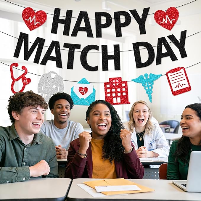 Happy Match Day Banner Medical Residency Match Day Party Decorations for Future Doctor Medical School Graduation Party Supplies (Black)